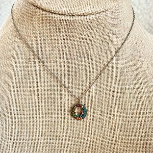 Firefly Beaded Mosaic Circle Pendant Necklace